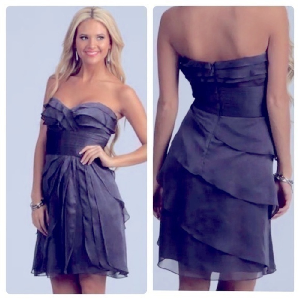 Adrianna Papell Mini Sheer Layers Cocktail Dress In Smoke Grey